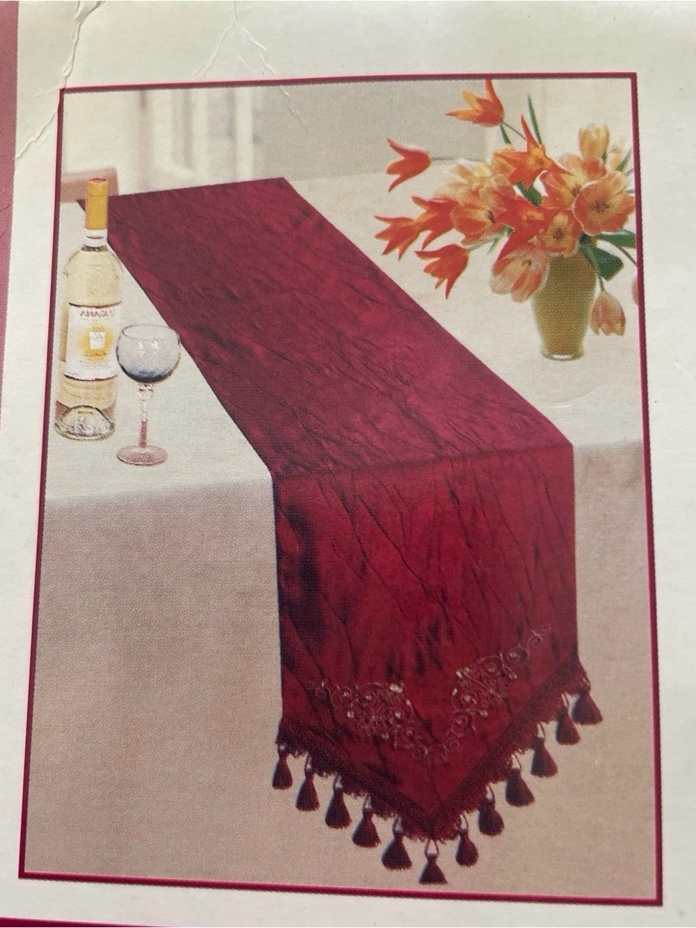 Elegant Red Table Runner with Tassel Trim